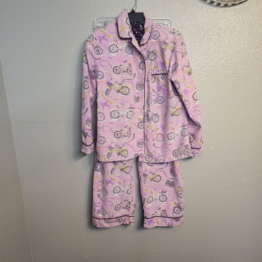 Nick & Nora Women’s Pajama Set M Pink Bicycle Print Sleepwear 2 Pc Novelty H522